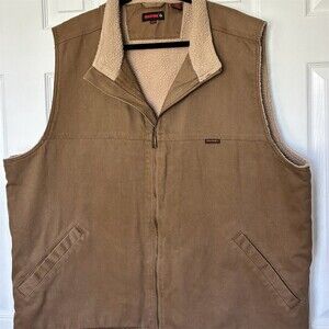 Wolverine Work Vest Mens 2XL Brown Sherpa Lined Full Zip Sleeveless Outdoor